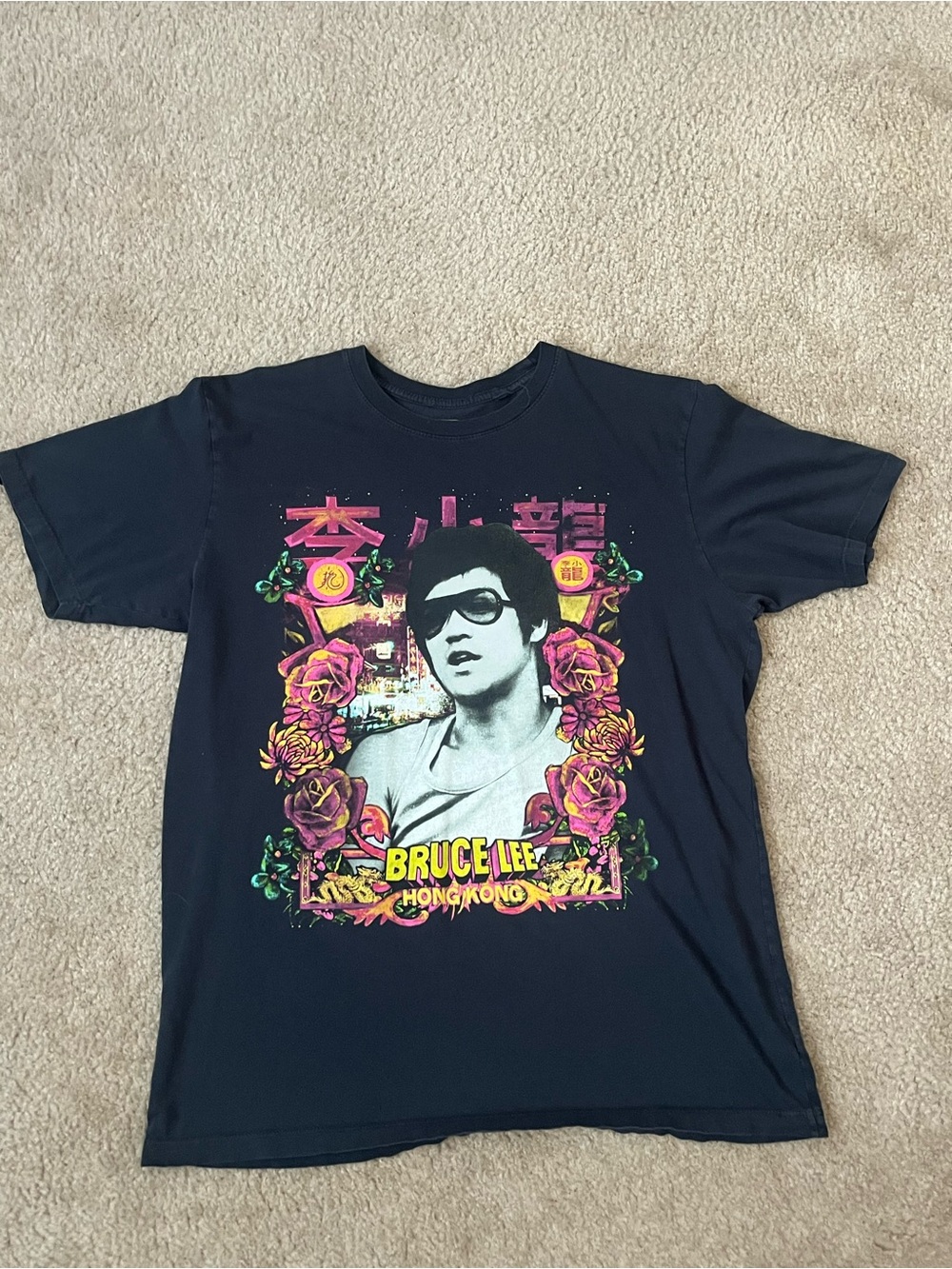 Bruce Lee Hong Kong Made In USA Graphic Tee - Black Size Large